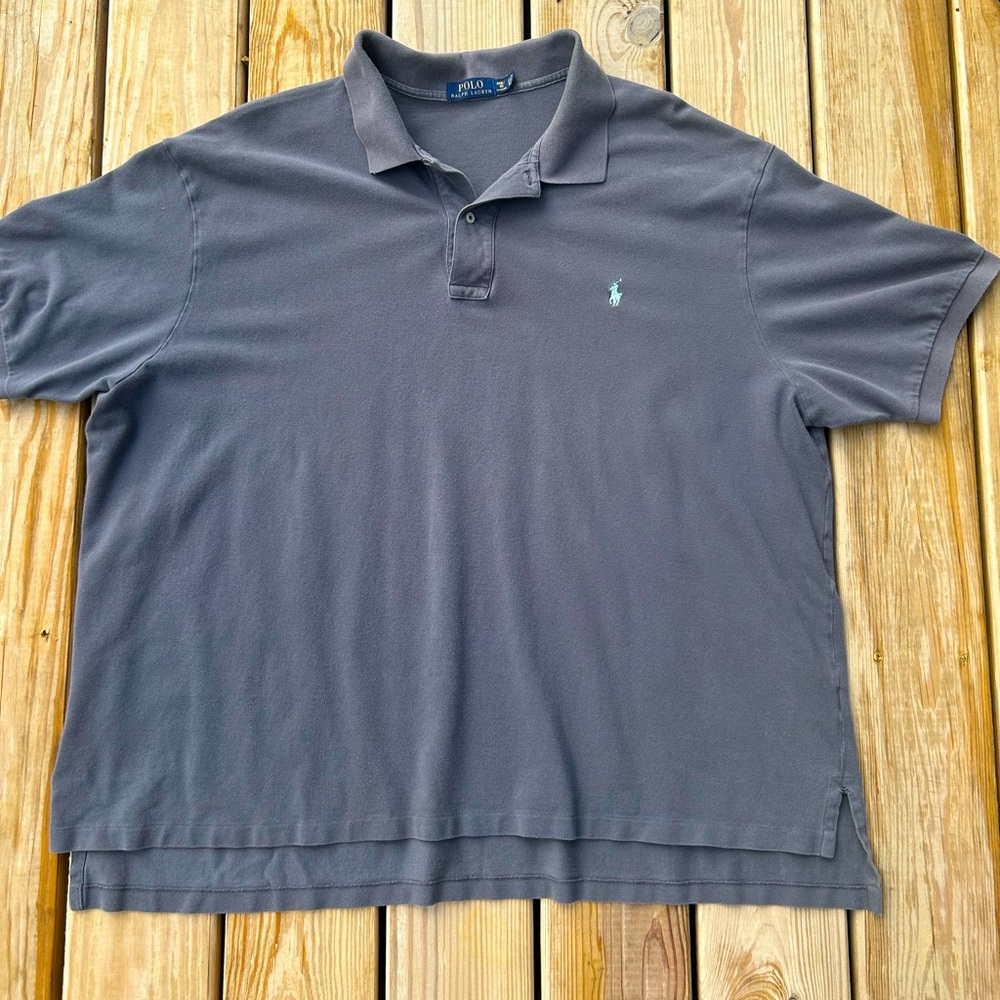 Polo Ralph Lauren Shirt Mens 4XB Gray Polo Faded Wash Cotton Knit Short Sleeve